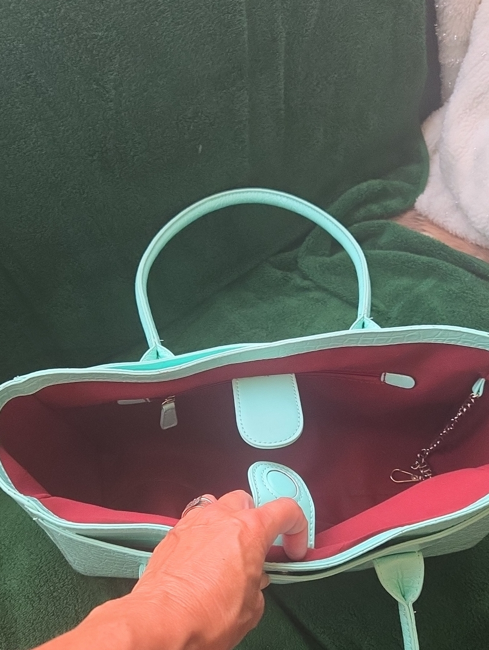 Classic Croc-Embossed Tote Bag in Mint Green - Picture 4 of 5